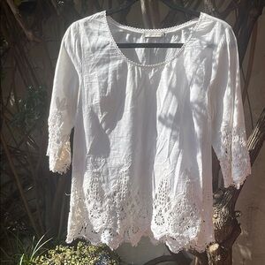 Elegant White Lace Trim Blouse